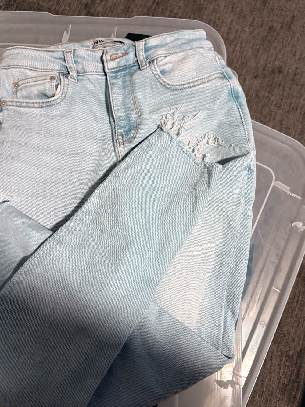 Zara Light Blue High Rise Distressed Jeans
